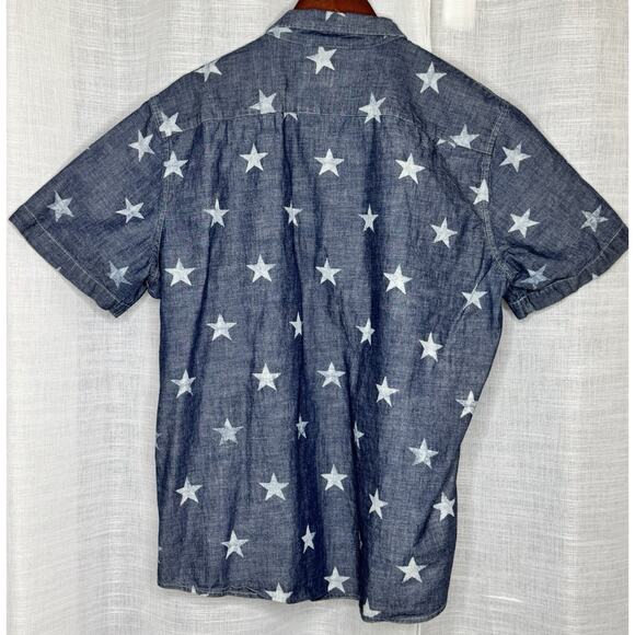 Men's Denim & Supply Ralph Lauren Button Down Star Print Shirt Blue Chambray XL - Picture 3 of 4